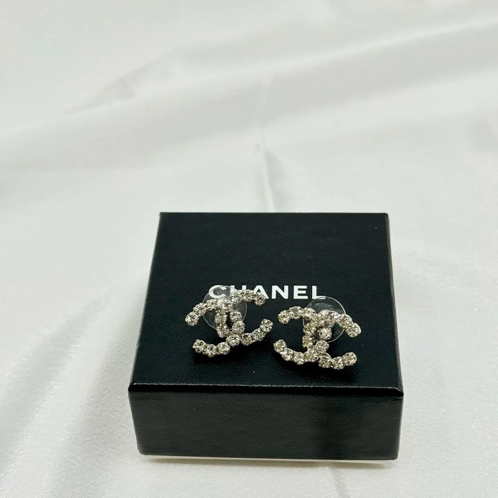 Chanel Large Silver Crystal CC Statement Earrings - Picture 2 of 11